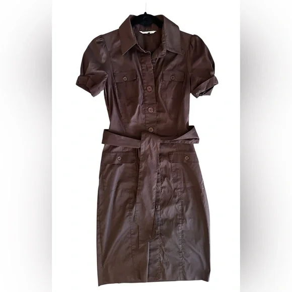 Diane Von Furstenberg Clive Chocolate Brown Military Button Up Shirt Dress Sz 8 - Picture 2 of 6